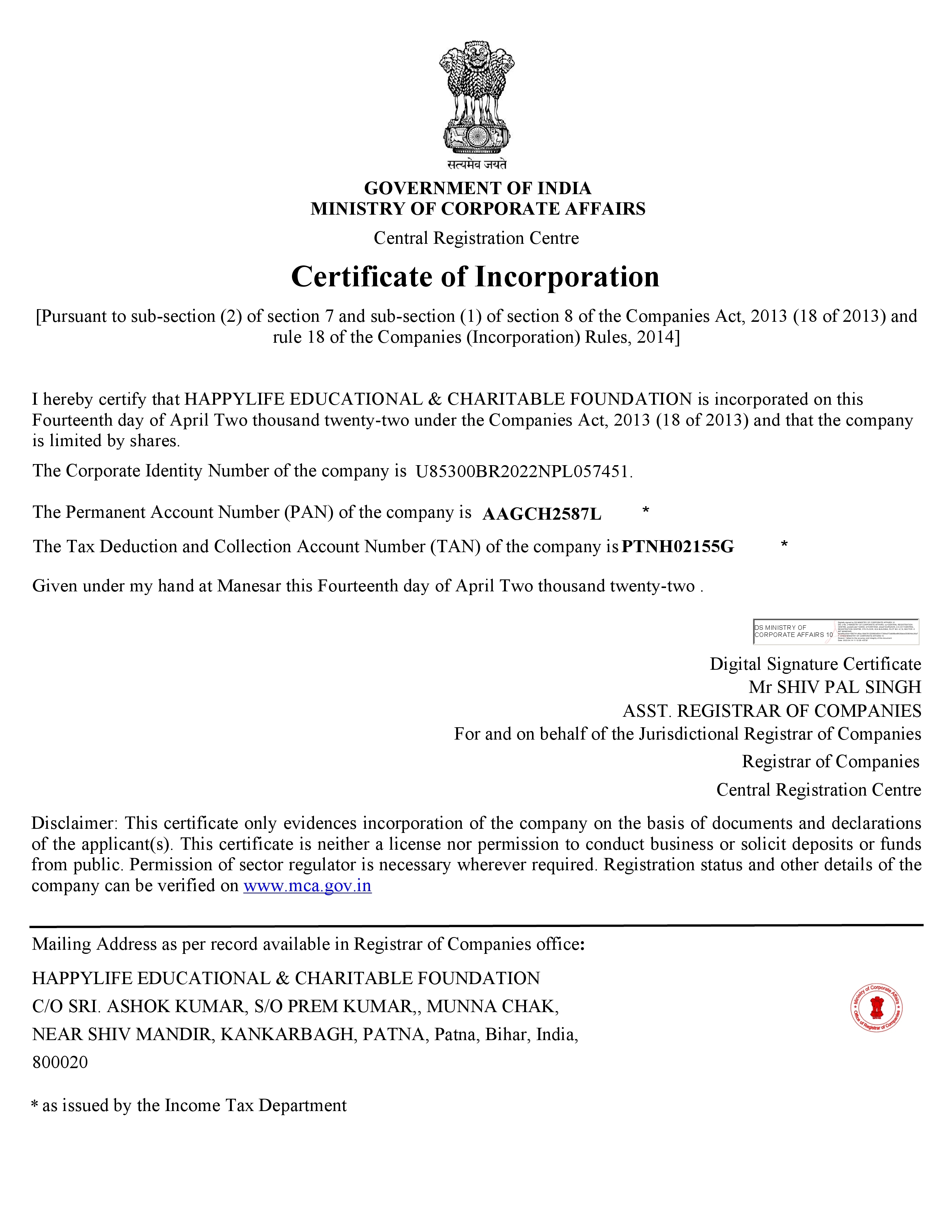 Certificate of Incorporation